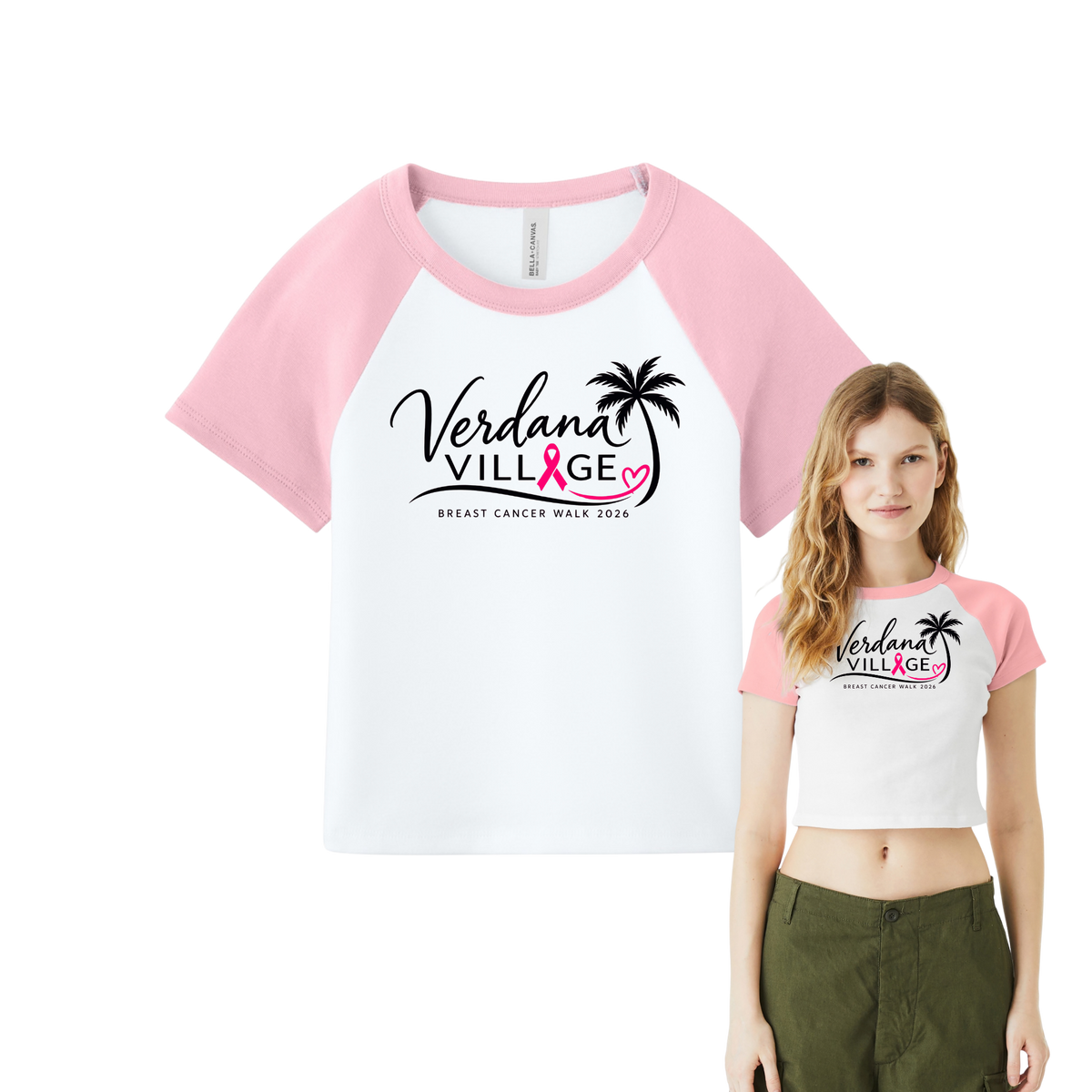 Verdana Village Breast Cancer Walk — Women's Micro Rib Raglan Baby Tee