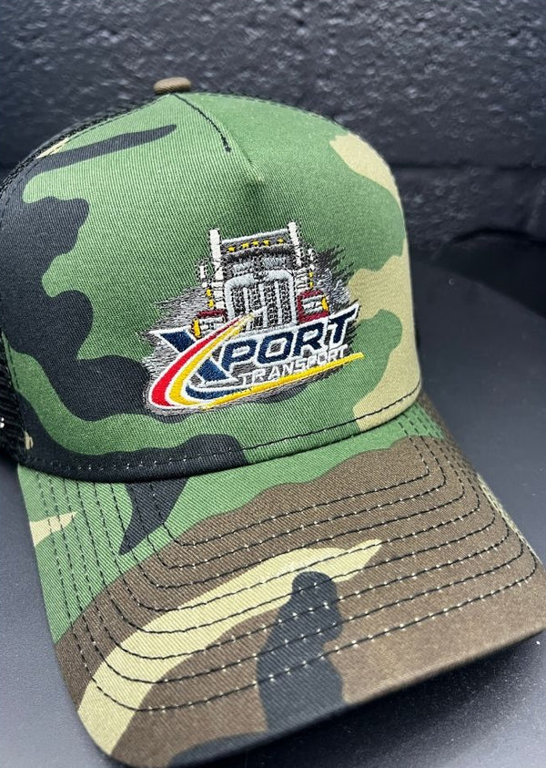 Embroidered camo trucker hat