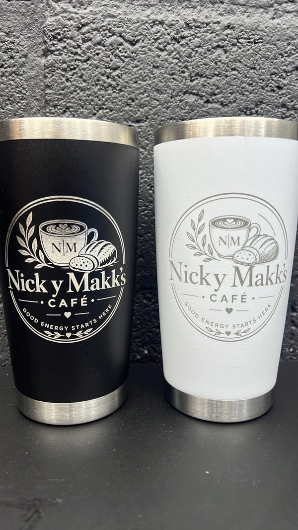 Black and white engraved café tumblers