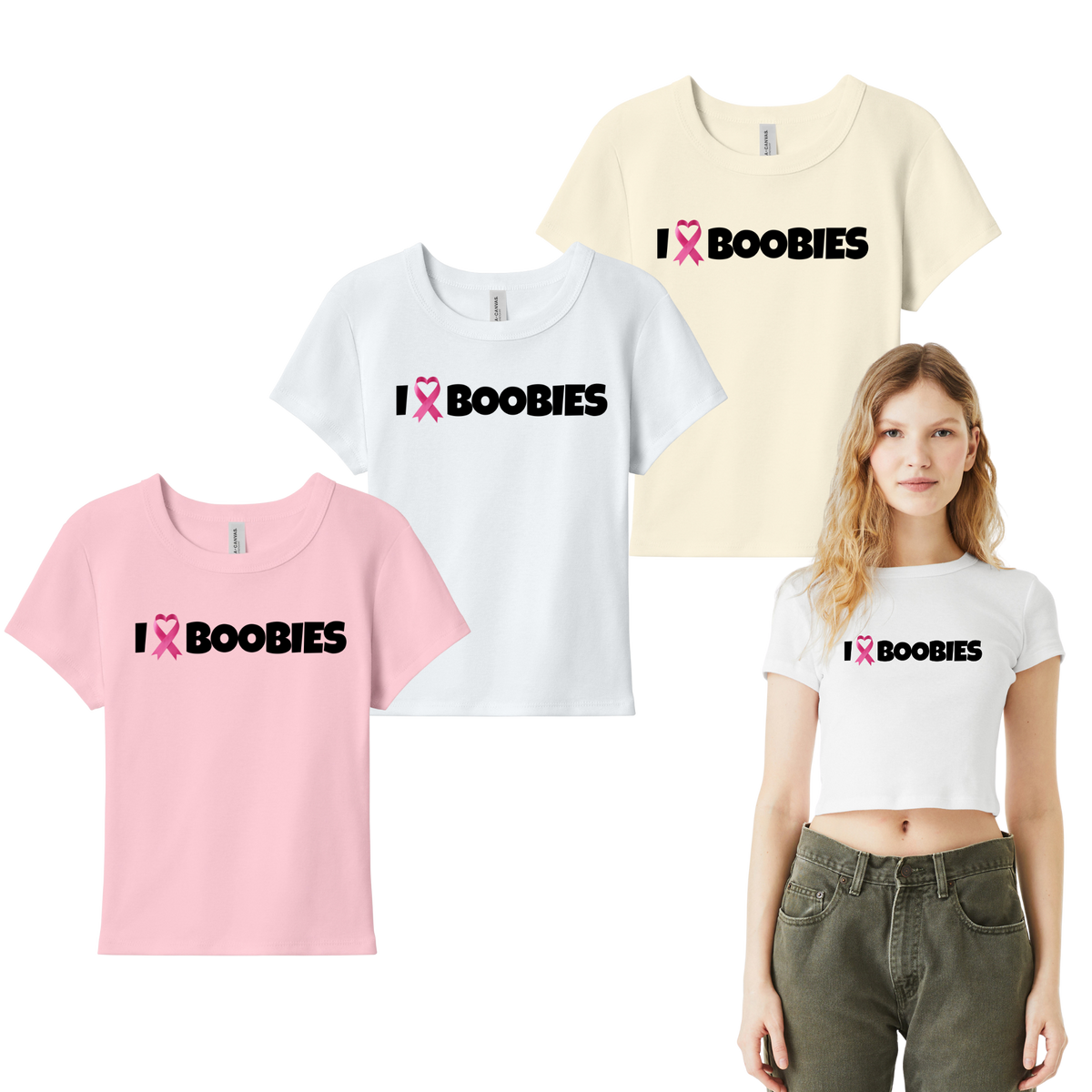 I Heart Boobies Women's Micro Rib Baby Tee collage