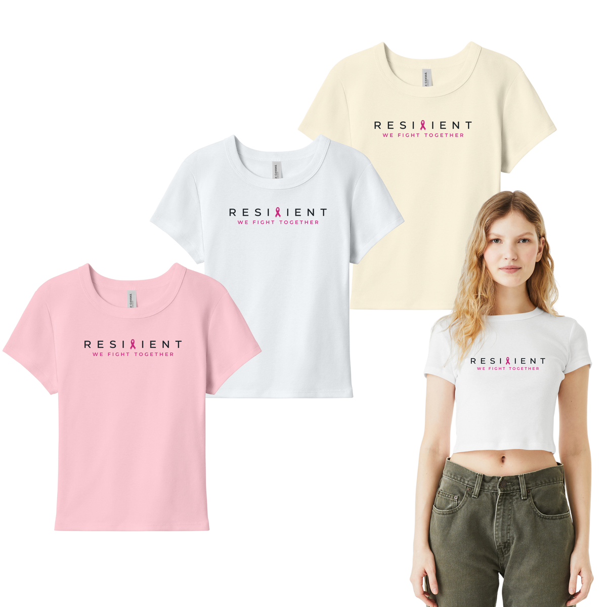 We Fight Together Women's Micro Rib Baby Tee collage