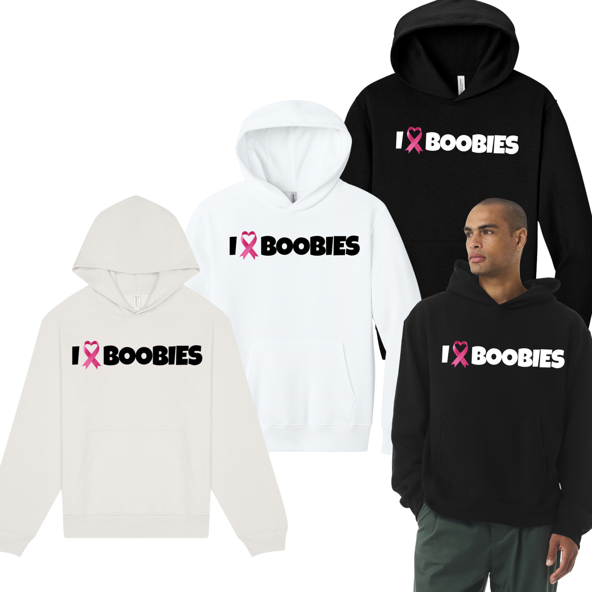 I Heart Boobies Unisex 10-Ounce Heavyweight Pullover Hoodie - Collage