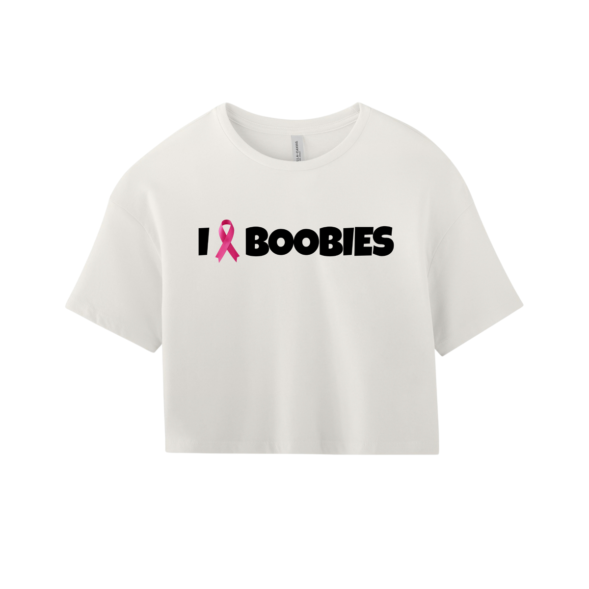 I Heart Boobies women's jersey crop tee - Vintage White
