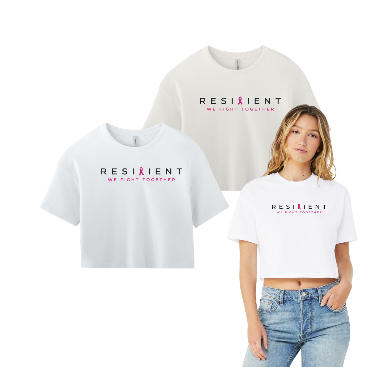 We Fight Together women's jersey crop tee collage