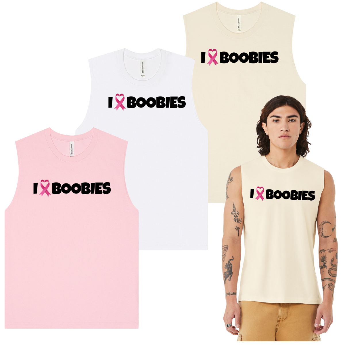 I Heart Boobies muscle tank - Pink, Natural, White