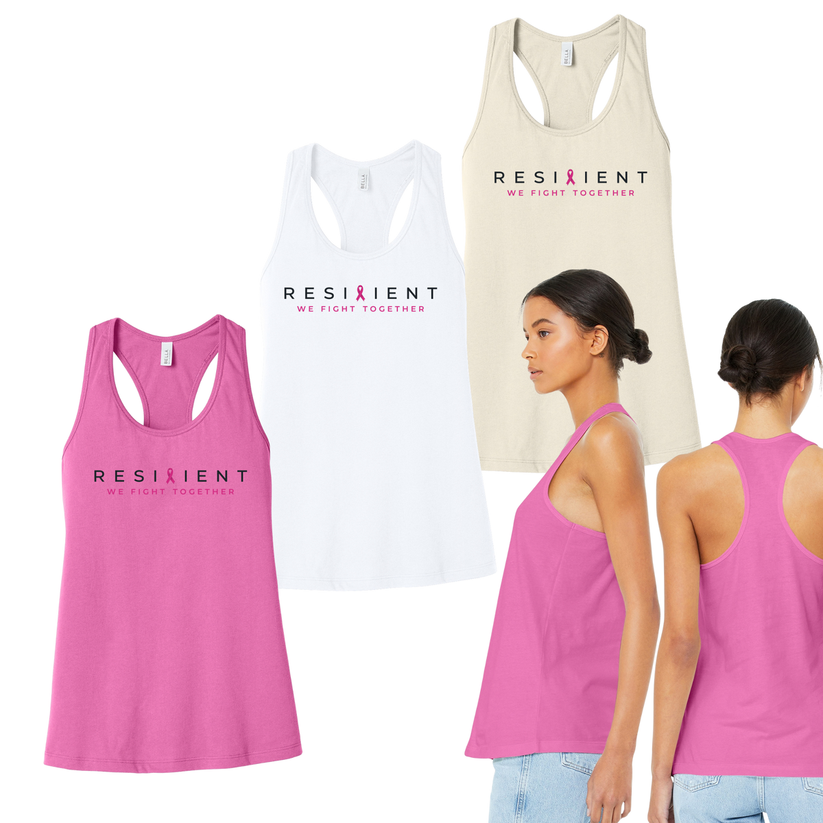We Fight Together racerback tank collage - front and back