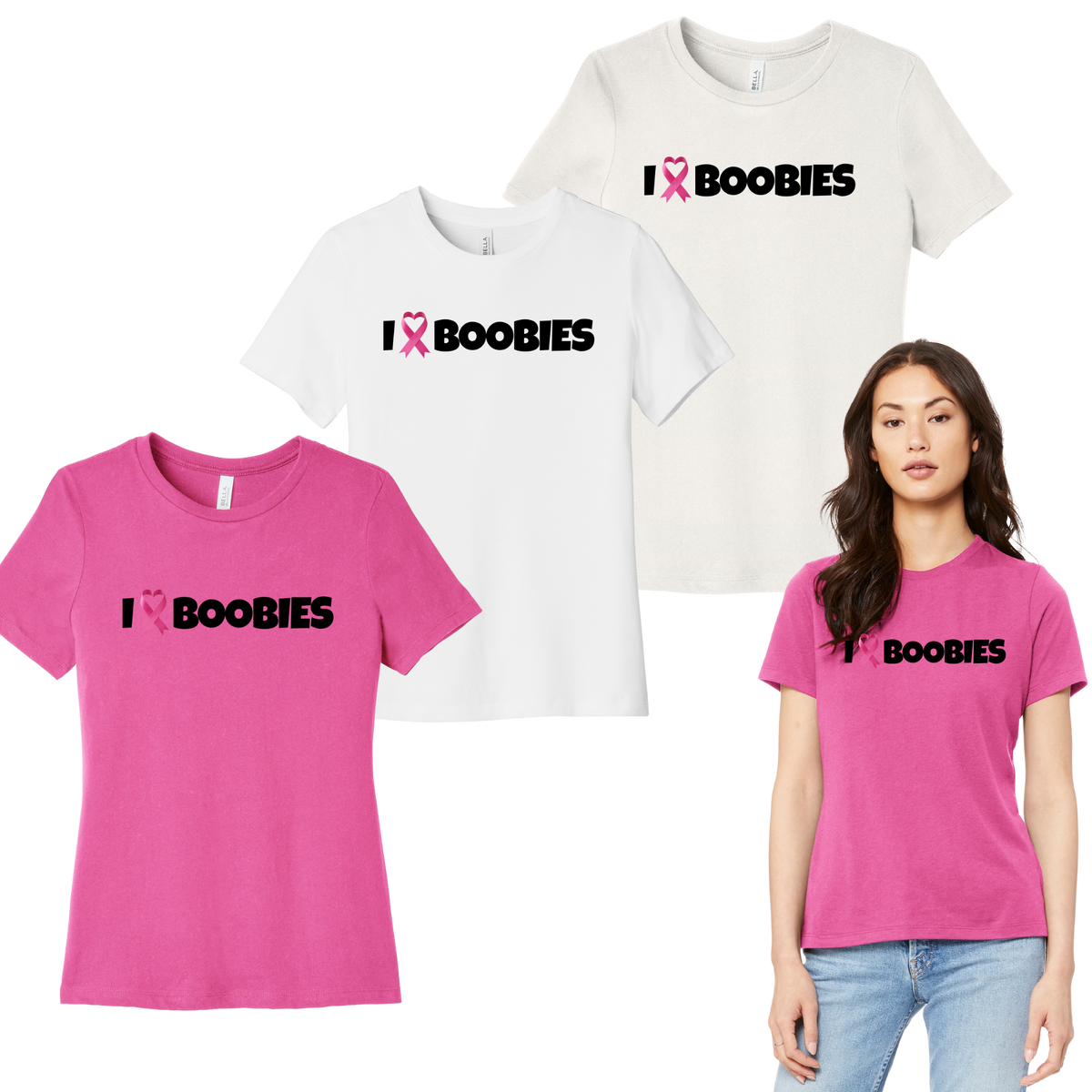 I Heart Boobies women's relaxed tee collage