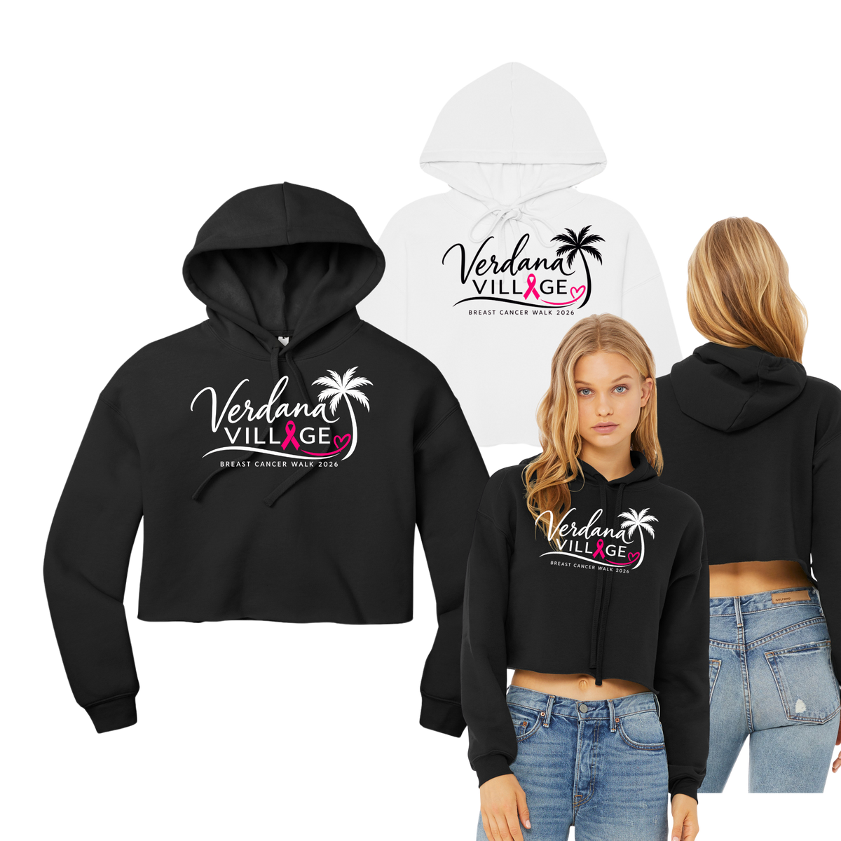 Verdana Village Breast Cancer Walk — Women's Sponge Fleece Cropped Hoodie
