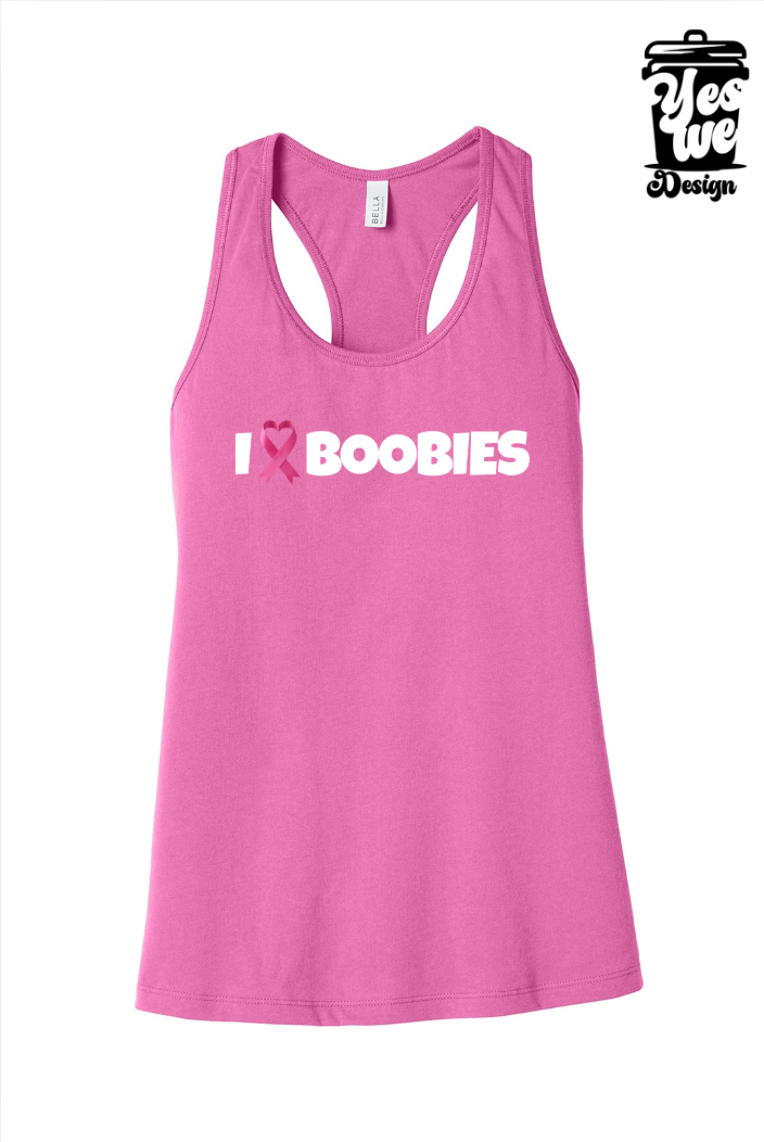 BCA Racerback Cropped Tank – Pink – I ♥ BOOBIES
