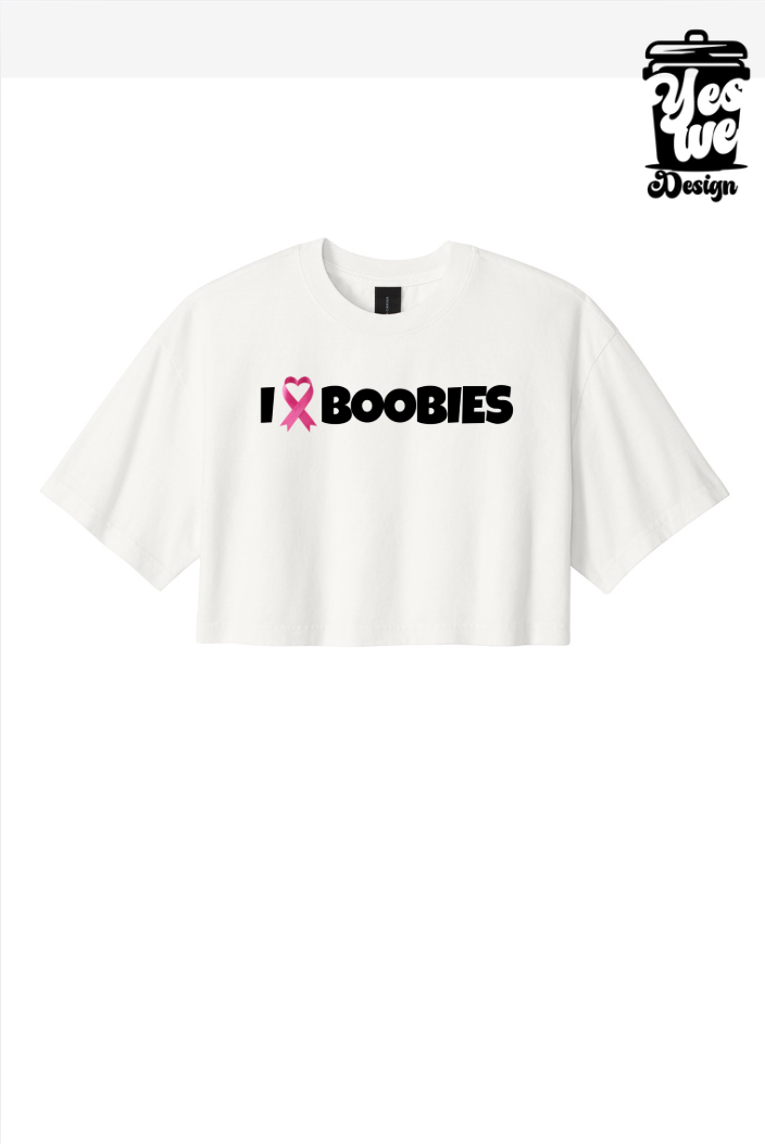 BCA Garment-Dyed Cropped Tee – White – I ♥ BOOBIES