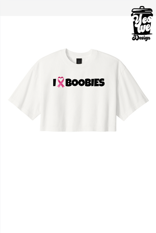 BCA Garment-Dyed Cropped Tee – White – I ♥ BOOBIES