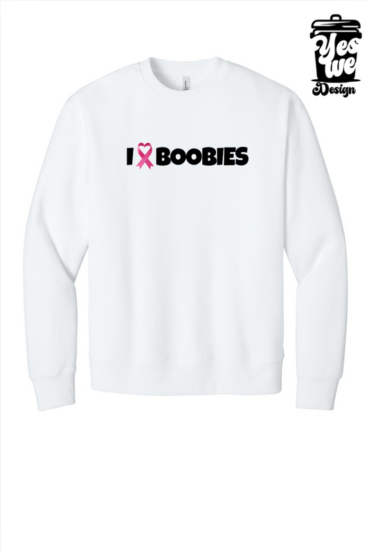 BCA Heavyweight Crewneck – White – I ♥ BOOBIES