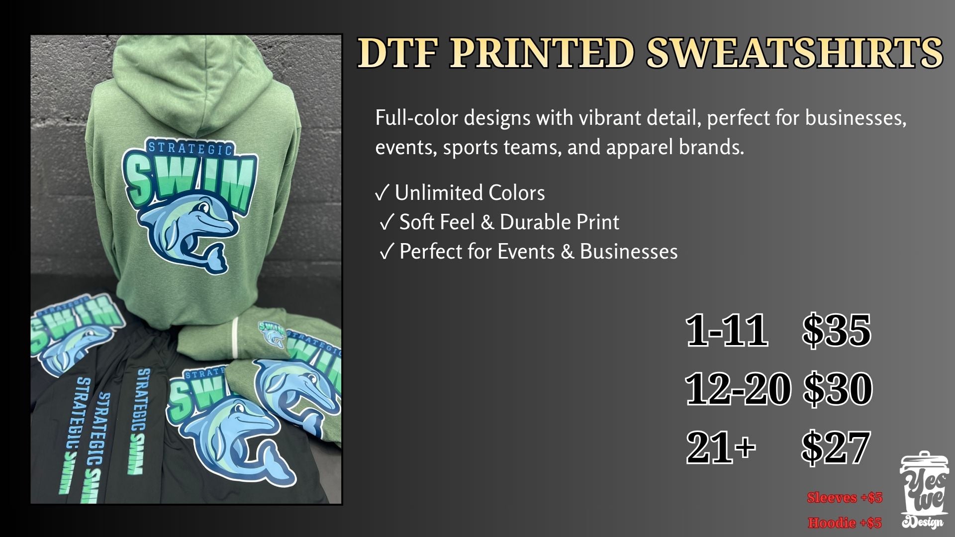 DTF printed hoodies for a swim program