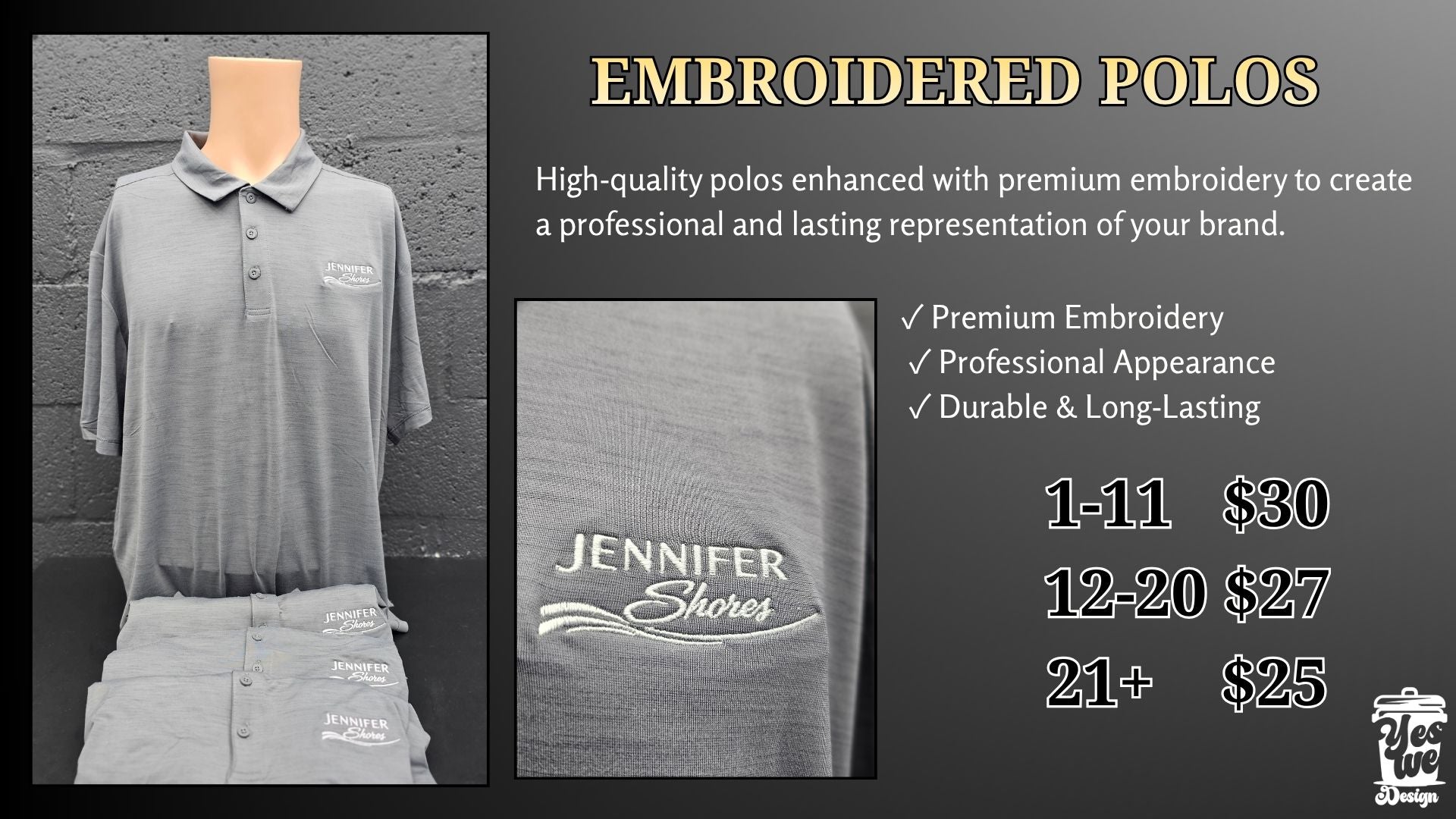 Embroidered polo shirts with a business logo